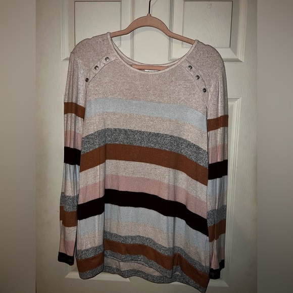 Market & Spruce Striped Button Detail Sweater - XL - Picture 1 of 4
